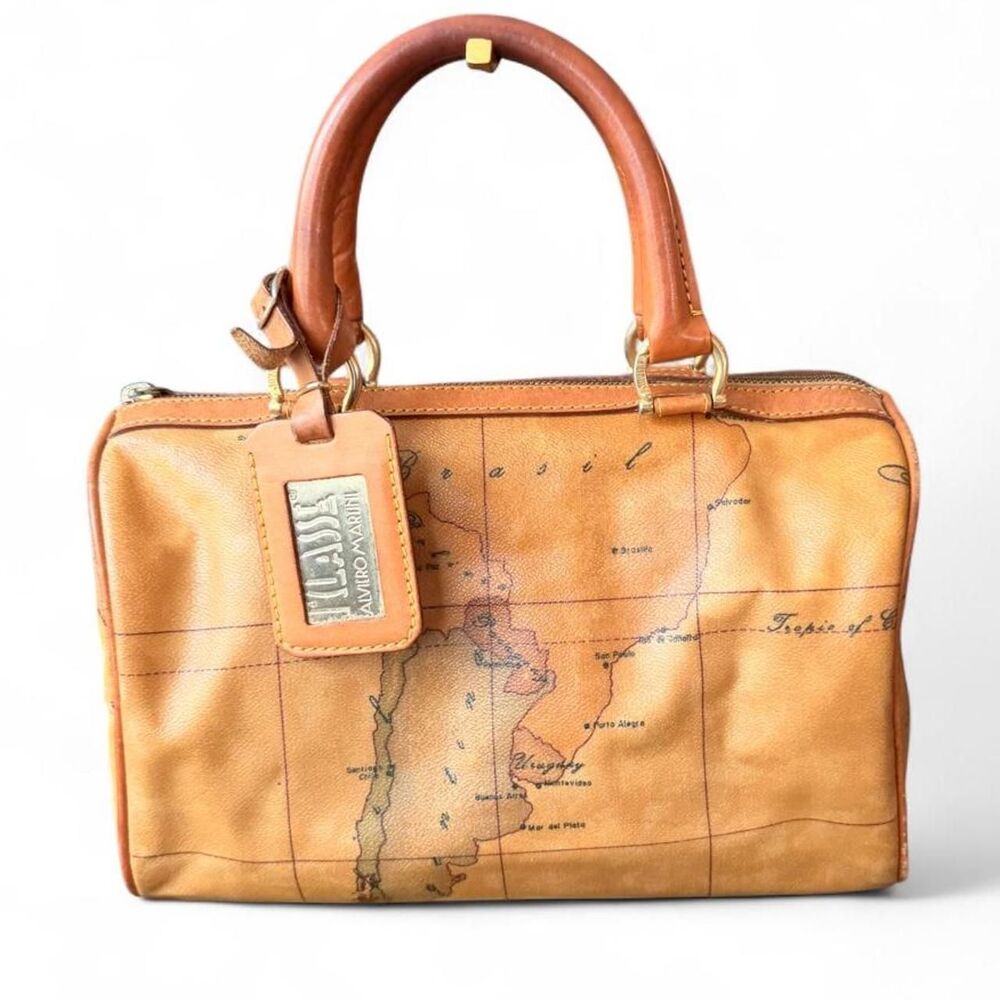 Alviero Martini 1 Classe Geo Classic Boston Bag Map Print Leather Satchel